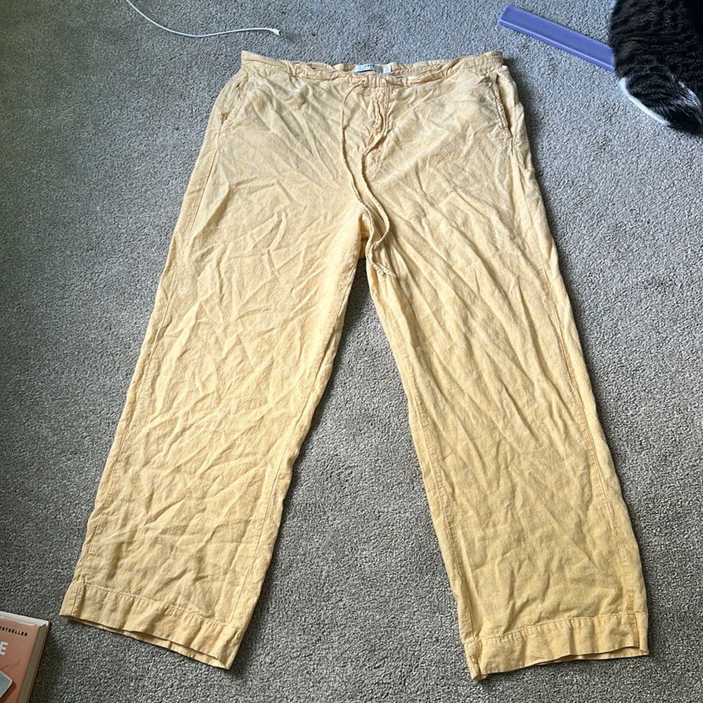 yellow linen pants